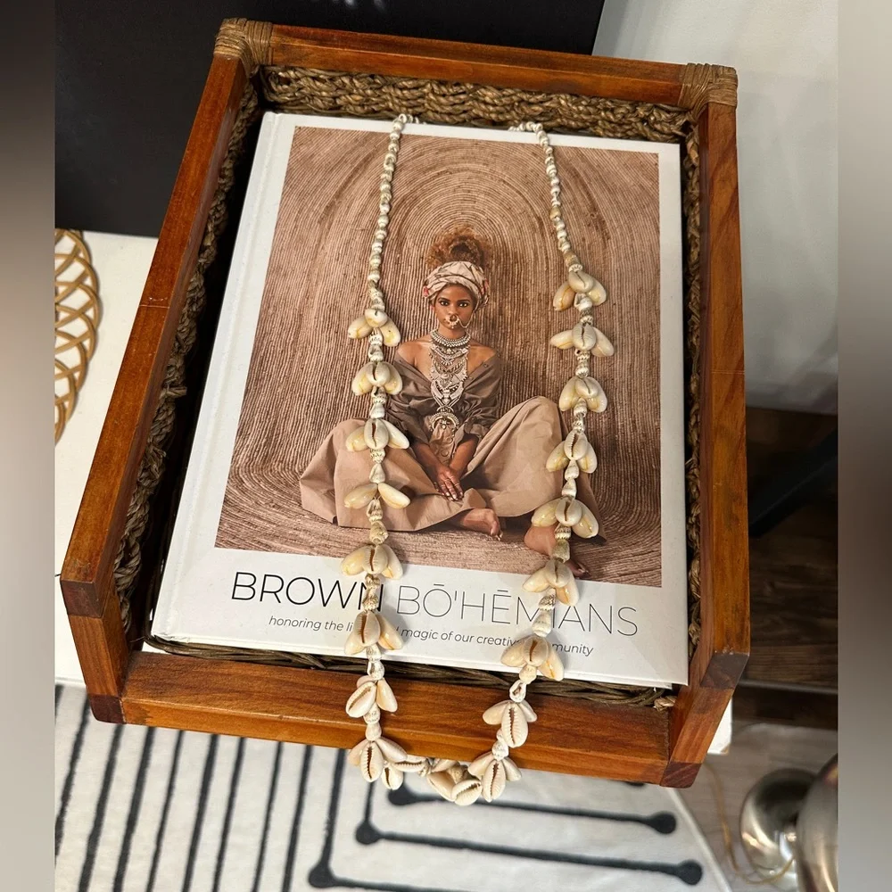 Vintage Tiered Wooden & Rattan Paper Tray or Book Display Holder